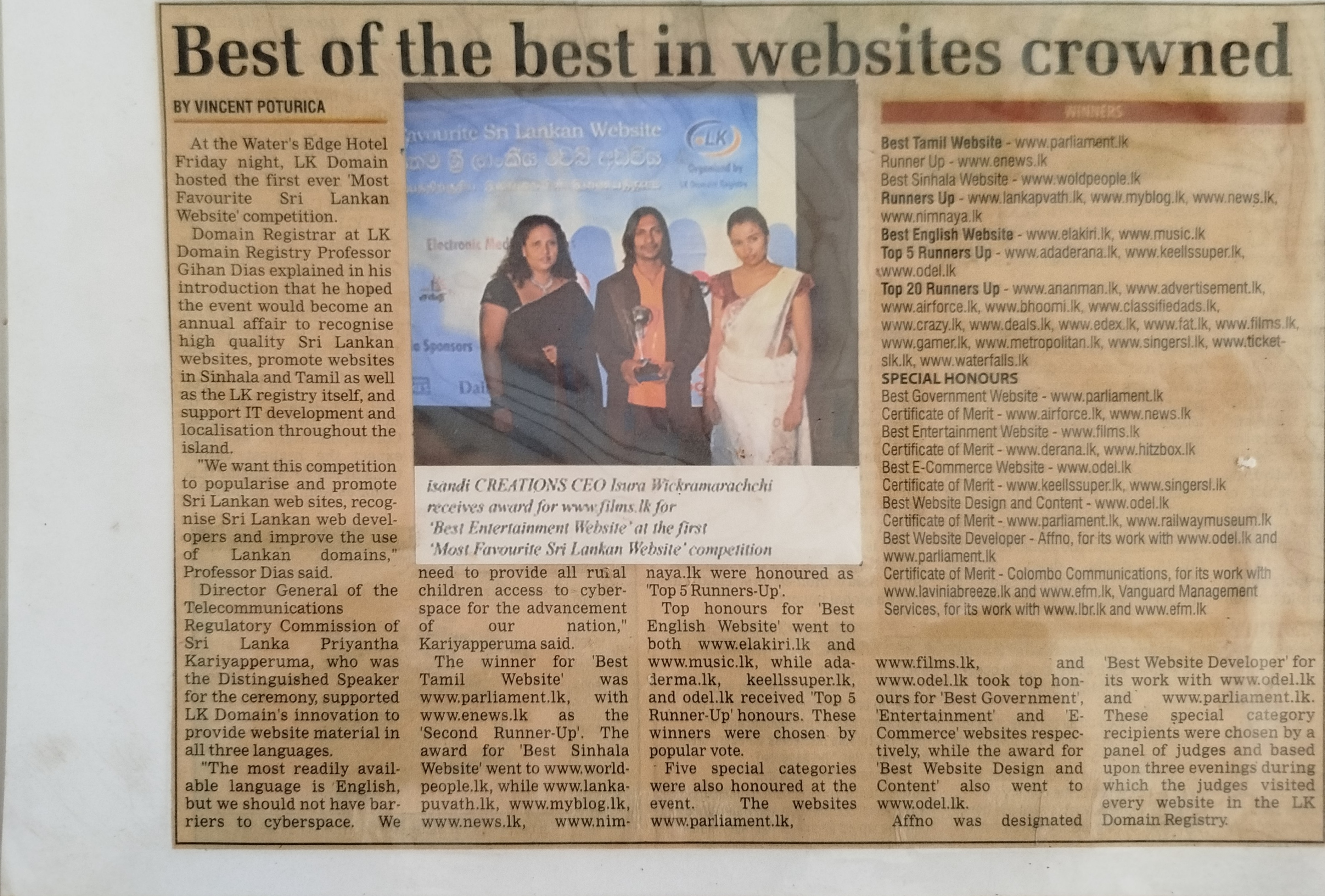 Best of the Best in Websites Crowned – Films.lk Wins Best Entertainment Website