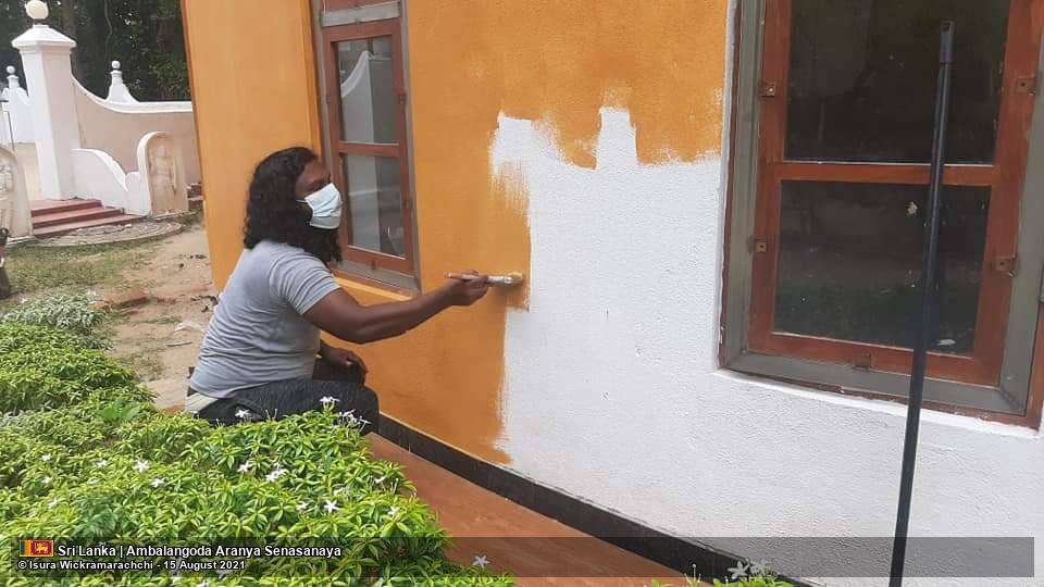 Painting the Stupa and Buddha Shrine at Vivekarama Forest Monastery